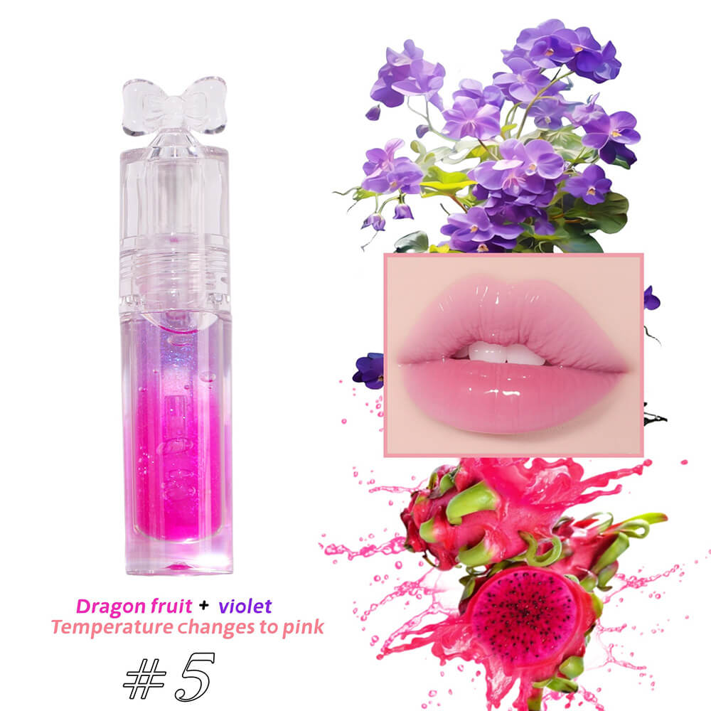 5-Color Plumping Lip Oil Dual-Tone Botanical Fruit Lip Gloss Color-Changing