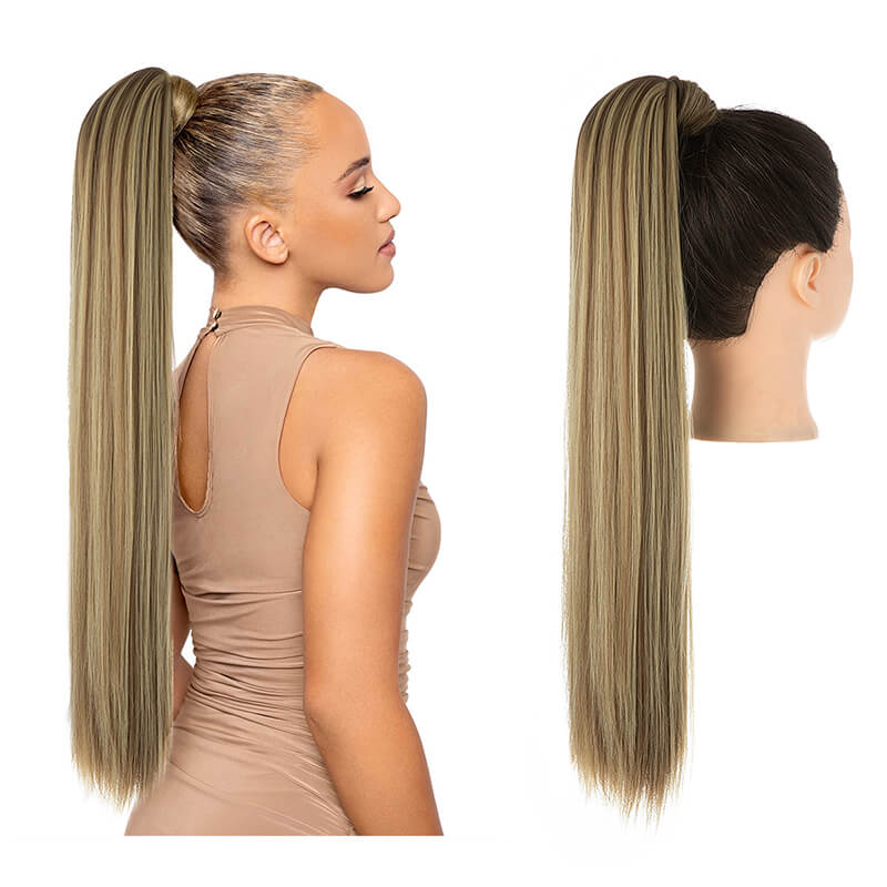 Wigs velcro ponytail matte silk long straight hair wrapped wig 23.6 inch