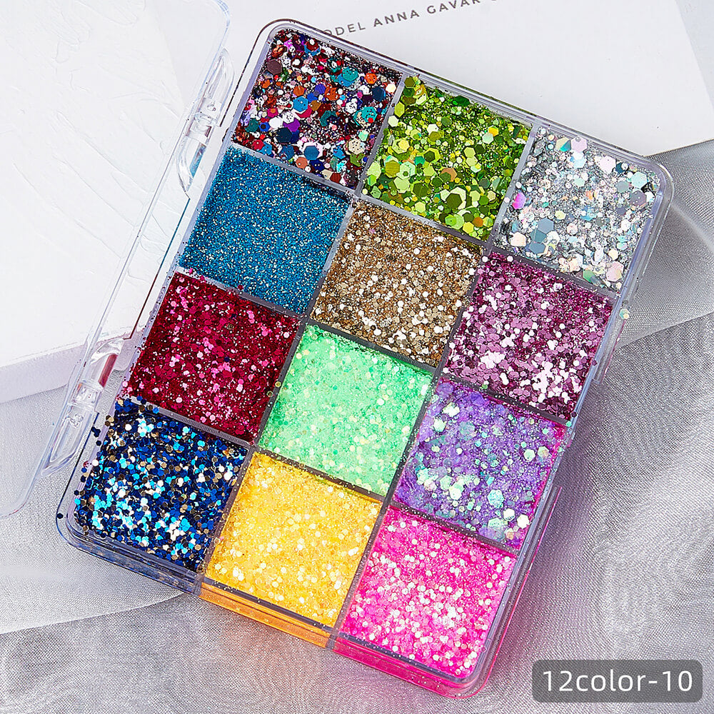 12 color glitter gel highlight powder adhesive-free sequin face body makeup