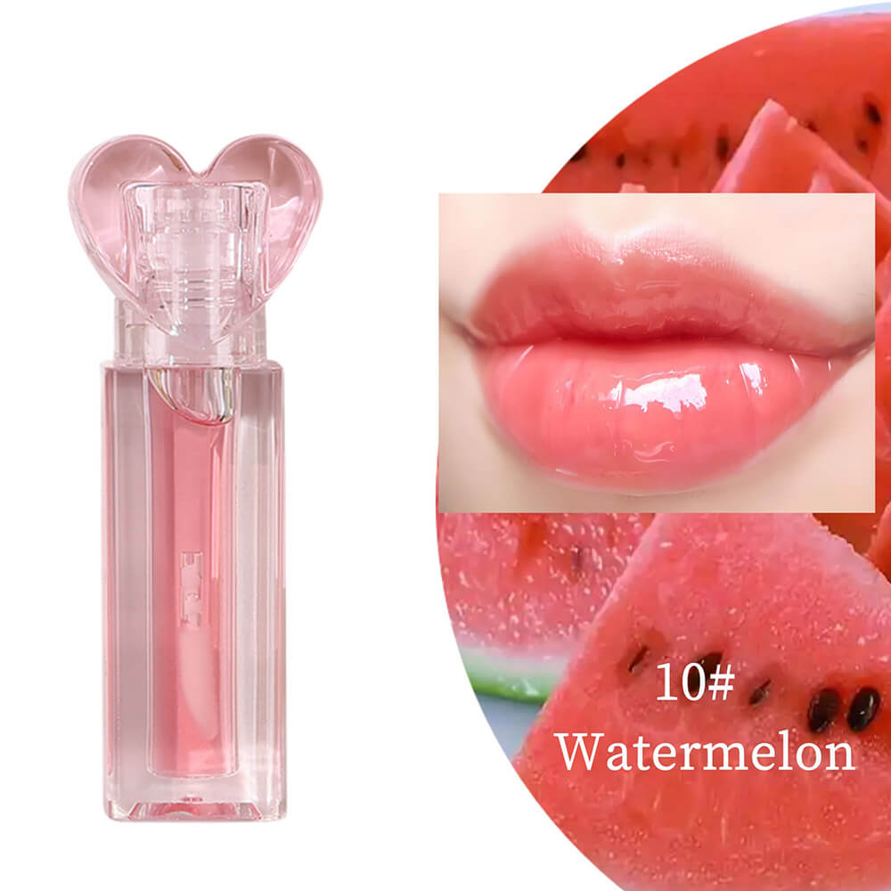 10-Color Fruit Lip Oil Clear Plumping Lip Gloss Moisturizing Heart-Shaped