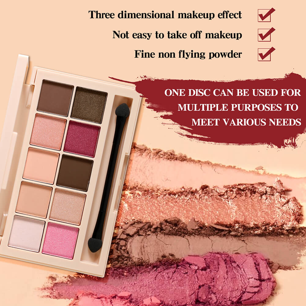 10 color nude eyeshadow palette powder with makeup brush vegan