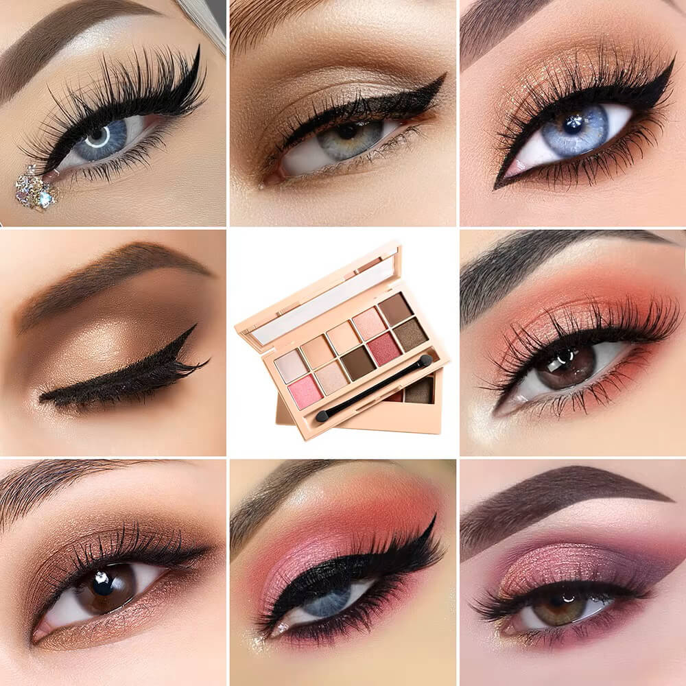 10 color nude eyeshadow palette powder with makeup brush vegan