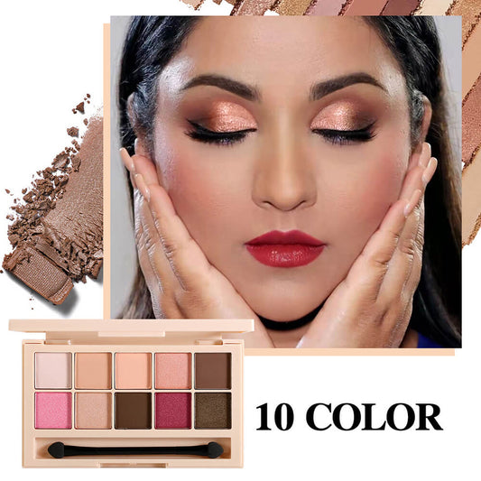 10 color nude eyeshadow palette powder with makeup brush vegan
