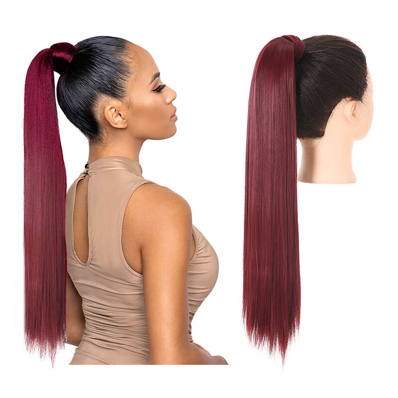 Wigs velcro ponytail matte silk long straight hair wrapped wig 23.6 inch