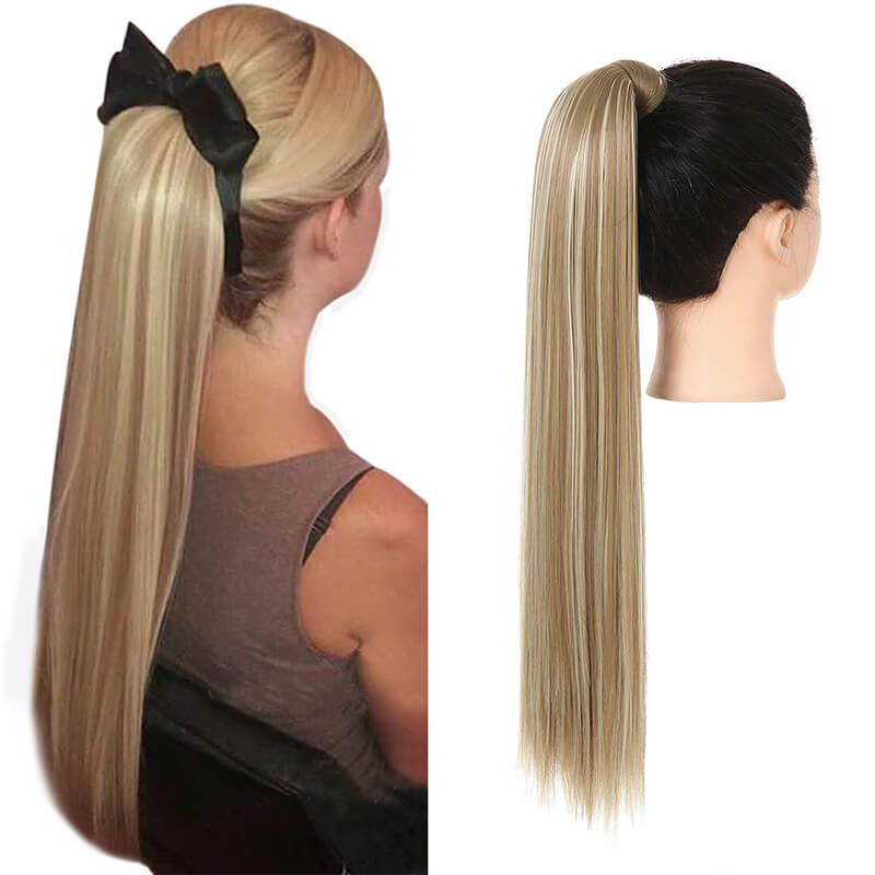 Wigs velcro ponytail matte silk long straight hair wrapped wig 23.6 inch