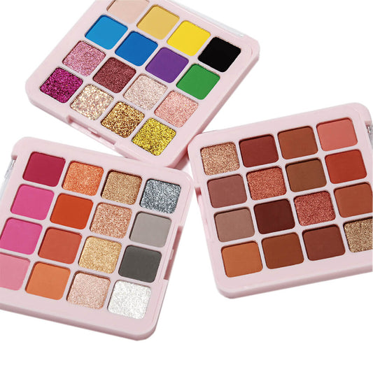 16 colors vegan eyeshadow palette matte glitter long lasting no logo