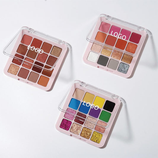 16 colors vegan eyeshadow palette matte glitter long lasting no logo