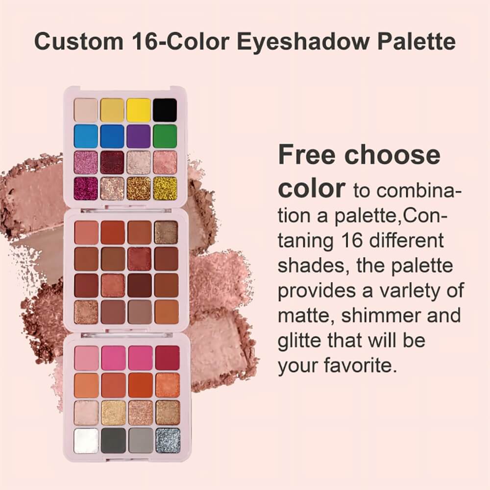 16 colors vegan eyeshadow palette matte glitter long lasting no logo