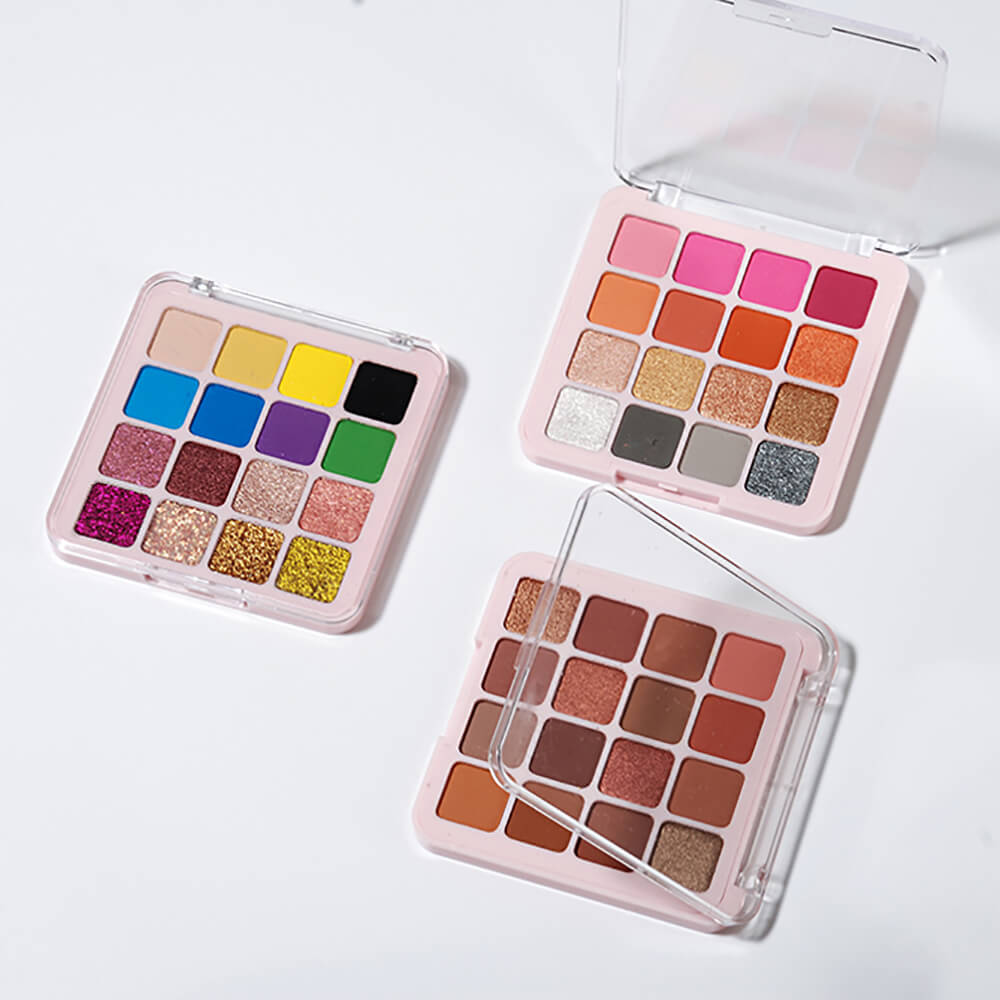 16 colors vegan eyeshadow palette matte glitter long lasting no logo