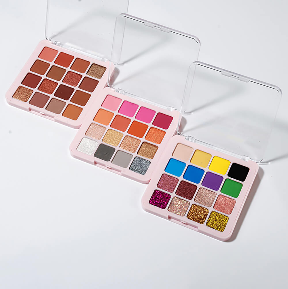 16 colors vegan eyeshadow palette matte glitter long lasting no logo