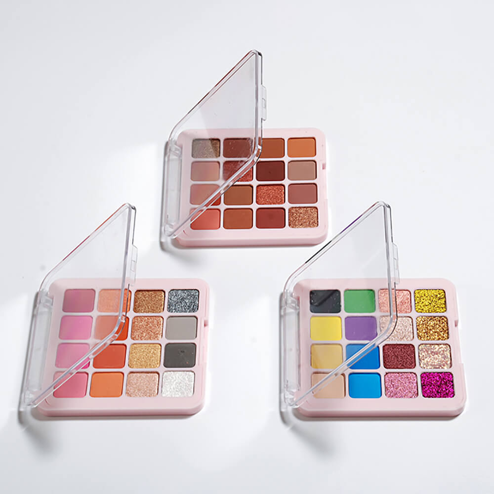 16 colors vegan eyeshadow palette matte glitter long lasting no logo