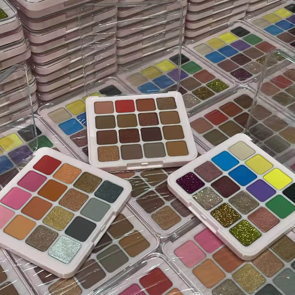 16 colors vegan eyeshadow palette matte glitter long lasting no logo