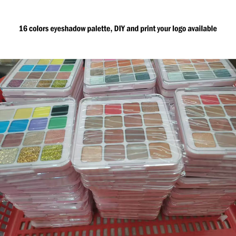 16 colors vegan eyeshadow palette matte glitter long lasting no logo