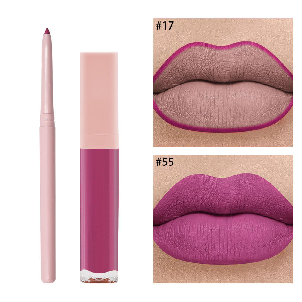 16 color 2 in 1 matte liquid lipstick lip liner set long lasting high pigment
