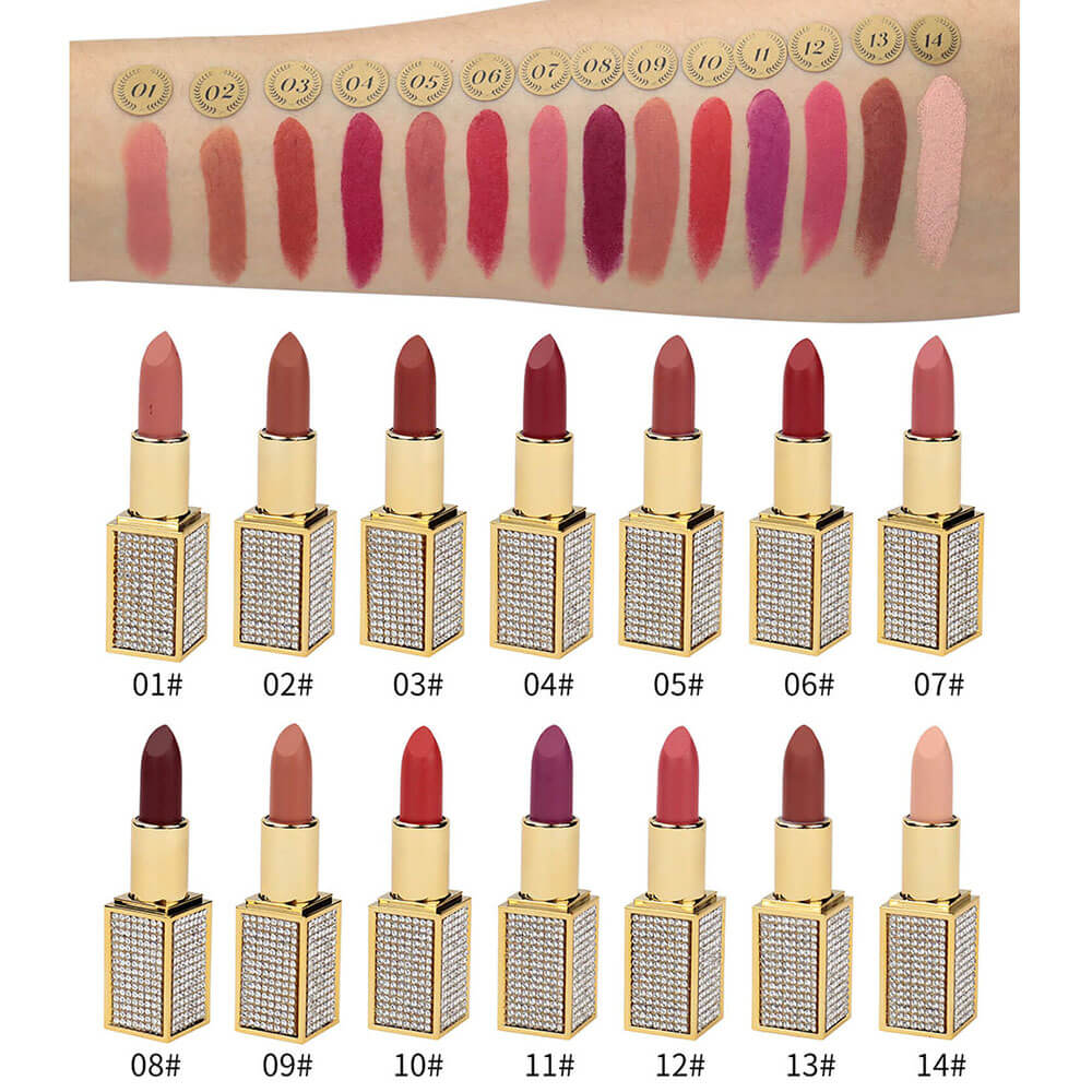 14 color matte lipstick diamond tube creamy moisturizing