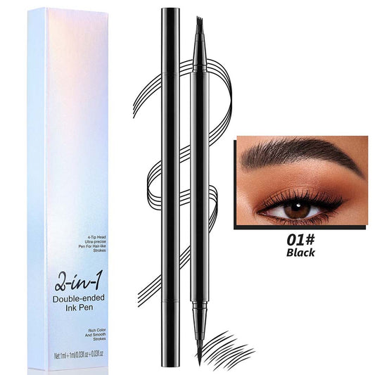 4 Color 2 In 1 Four-Pronged 4D Eyebrow Pencil Ultra-Fine Liquid Eyeliner Waterproof