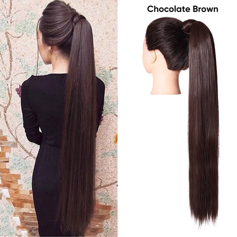 Wigs velcro ponytail matte silk long straight hair wrapped wig 23.6 inch