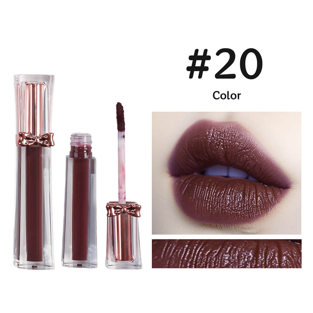 20-Color Matte Liquid Lipstick Non-sticky Lip Mud Waterproof Bow-Knot Tube