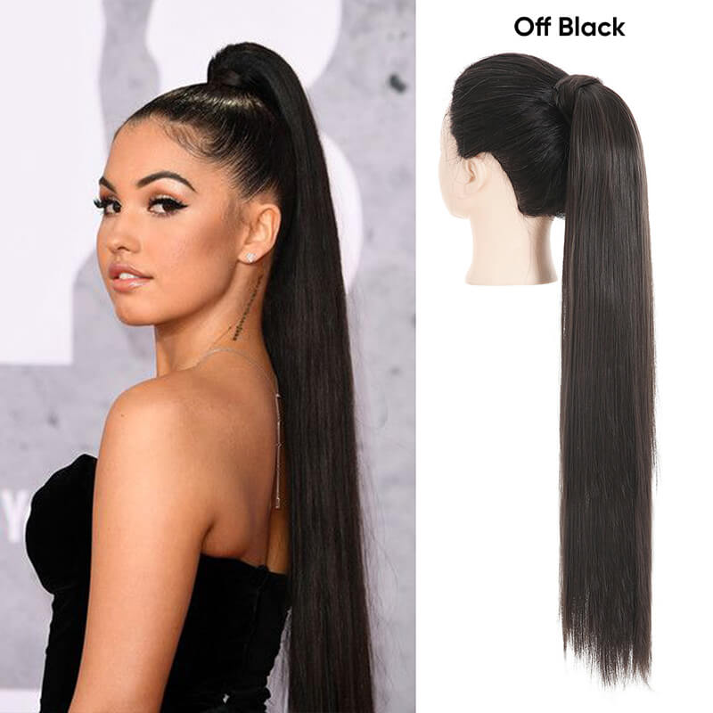 Wigs velcro ponytail matte silk long straight hair wrapped wig 23.6 inch