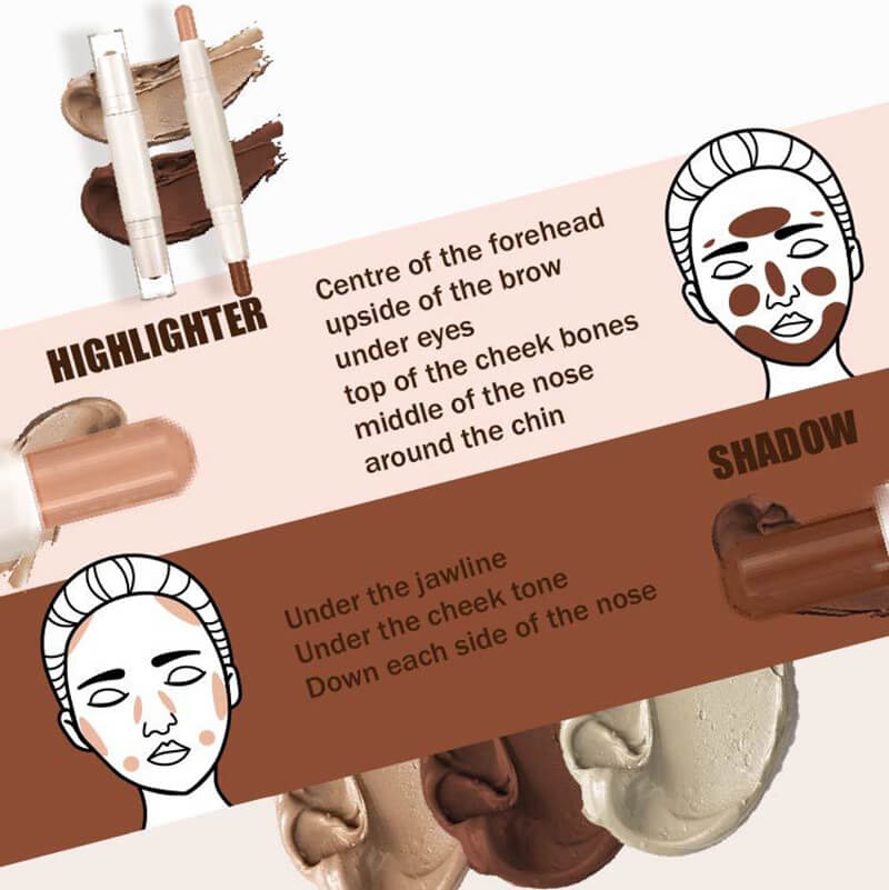 3 color contour stick double-ended nose shadow waterproof