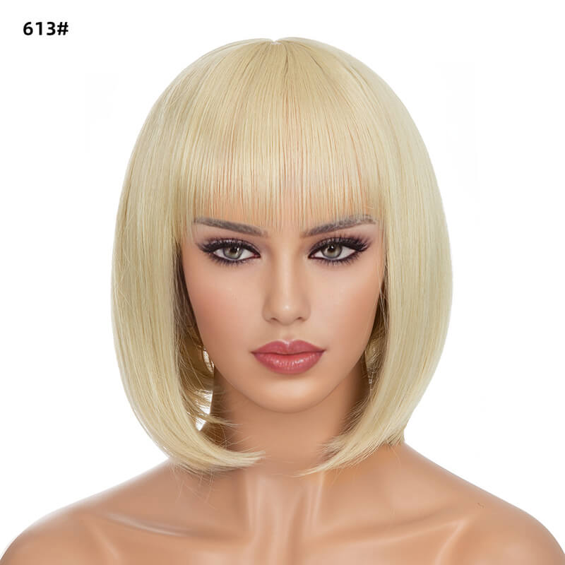 Wigs short straight hair bobo head air bangs whole wig headgear