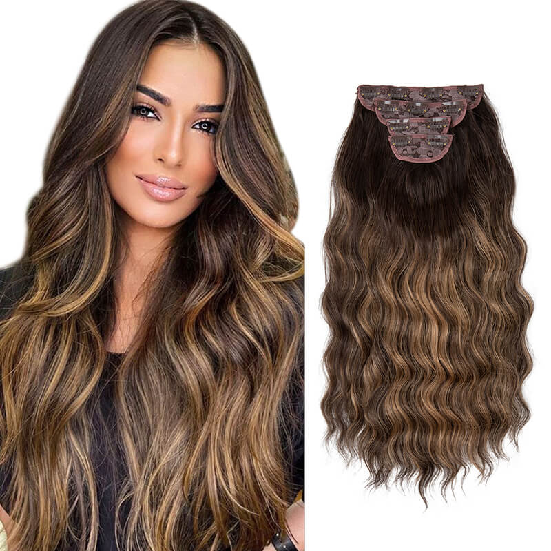 Hair extensions clip in hair four-piece wig set hair clips curly fiber 22 inch