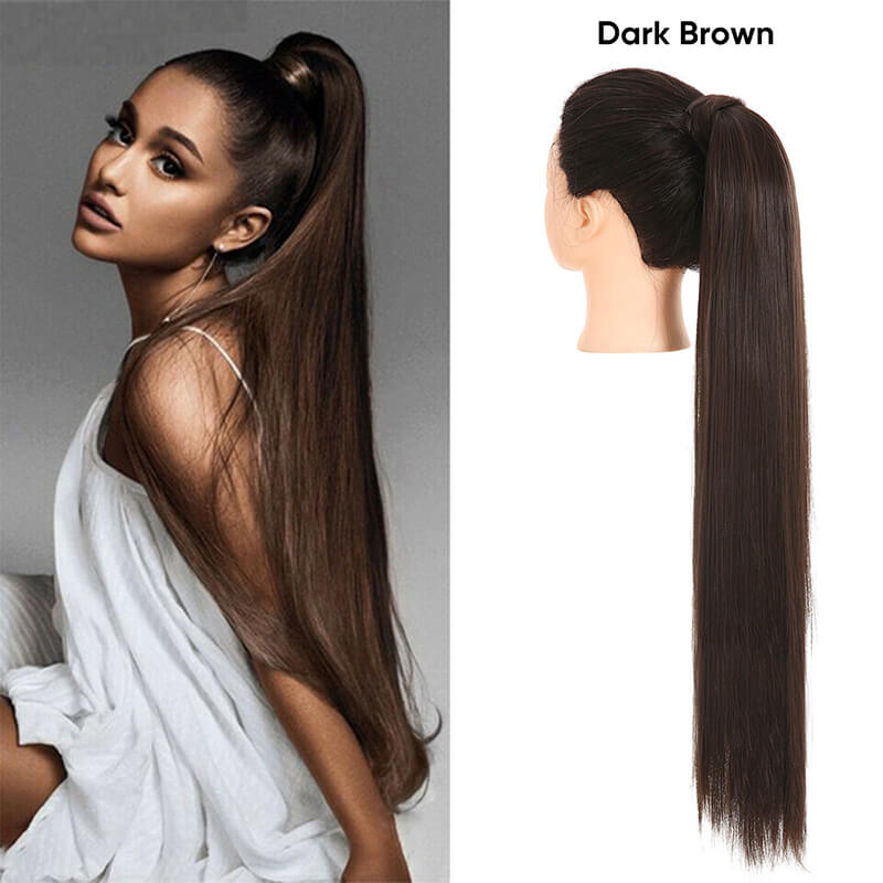 Wigs velcro ponytail matte silk long straight hair wrapped wig 23.6 inch