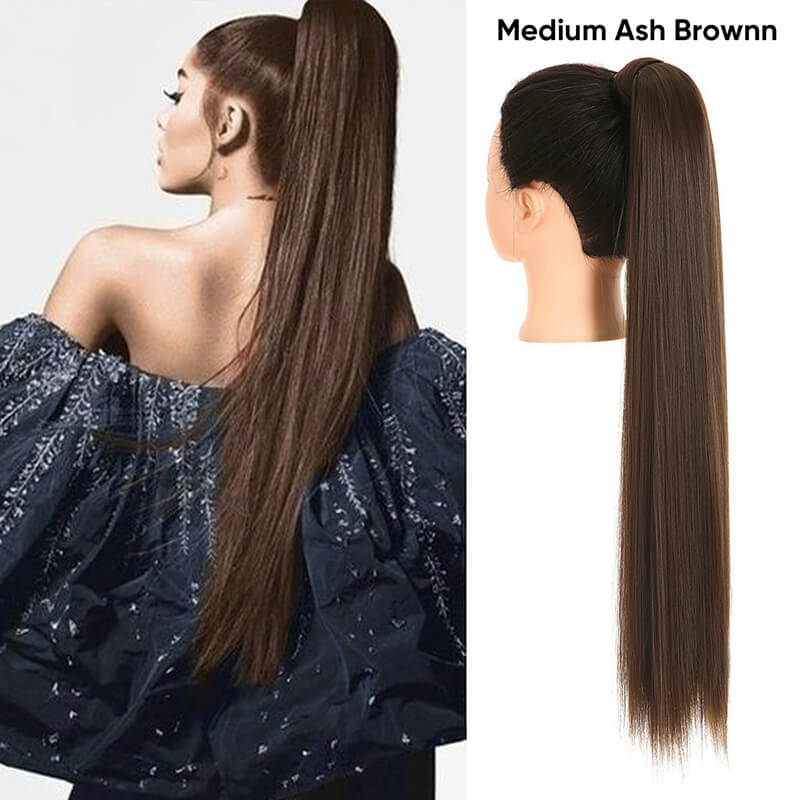 Wigs velcro ponytail matte silk long straight hair wrapped wig 23.6 inch