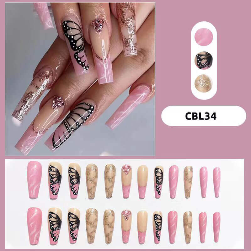 Press on nails long ballet false nails french butterfly diversified