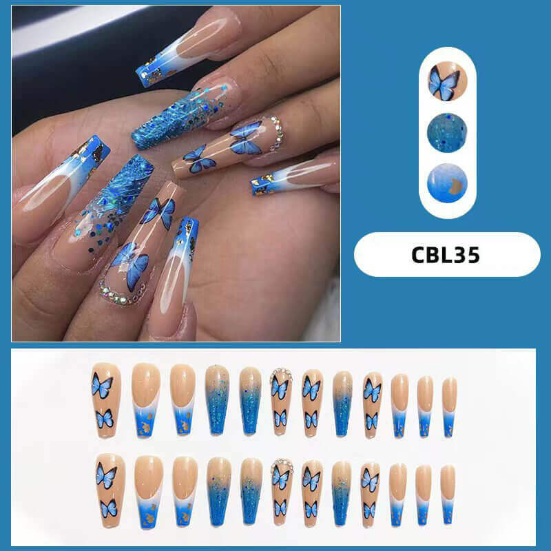 Press on nails long ballet false nails french butterfly diversified