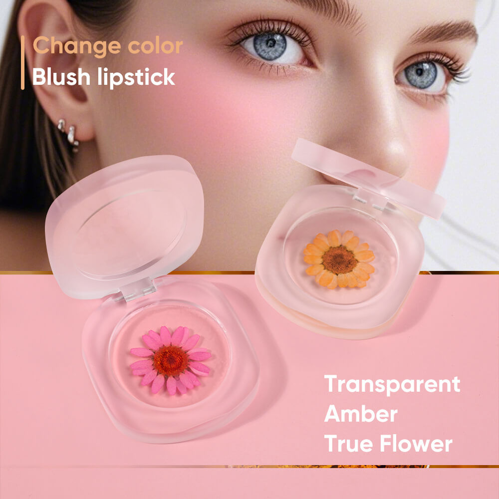 2 color jelly blush rouge cream lip cheek lipstick permanent real flower temperature change
