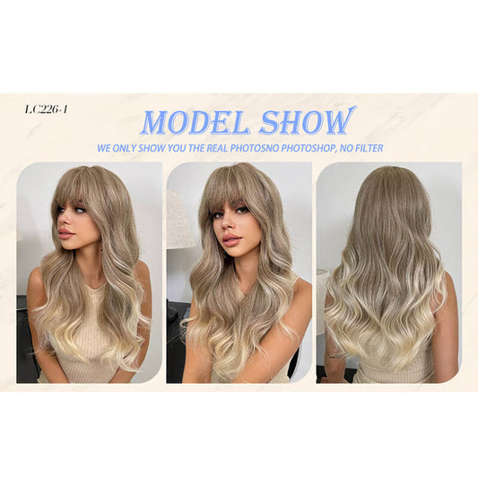 Long wave wigs with bangs sexy women hair headgear natural 24 inch