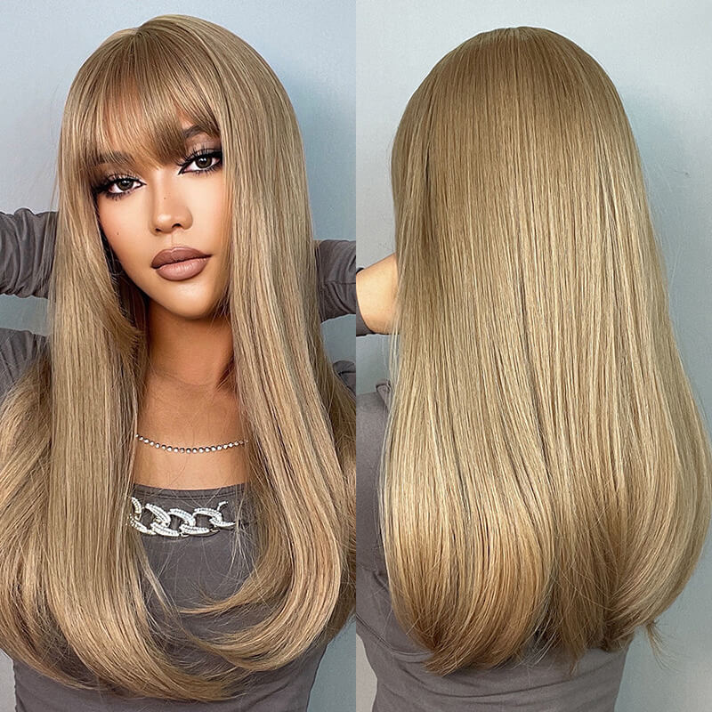 New wigs long straight hair wig headgear gradient gray high temperature wire