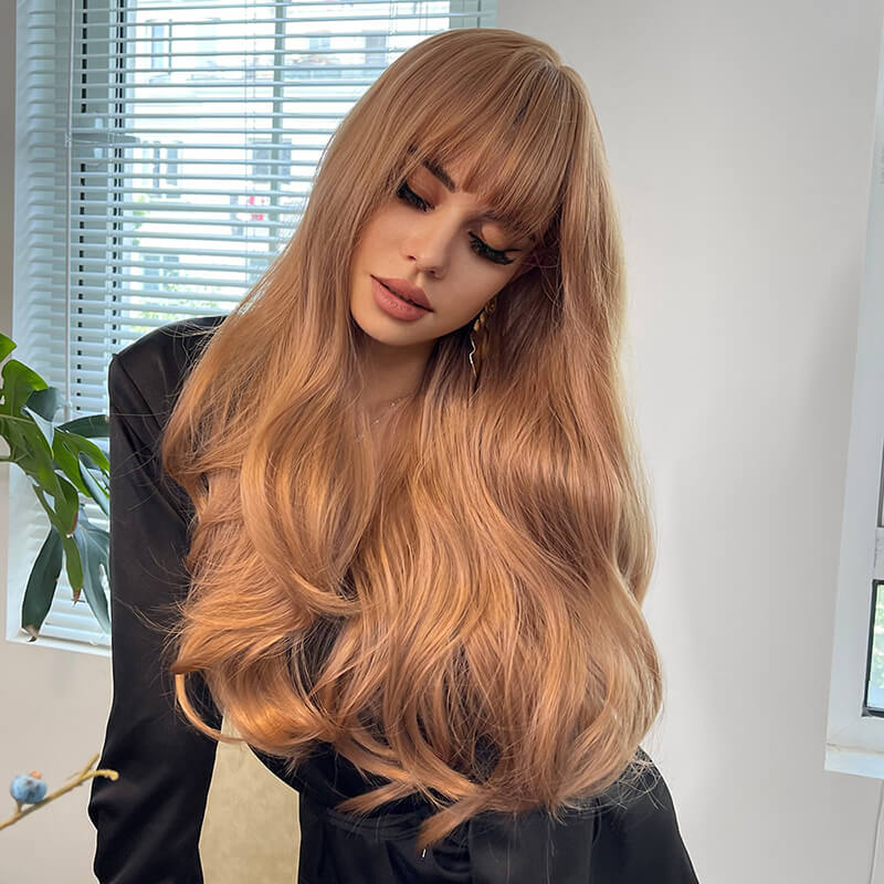 Long wave wigs with bangs sexy women hair headgear natural 24 inch