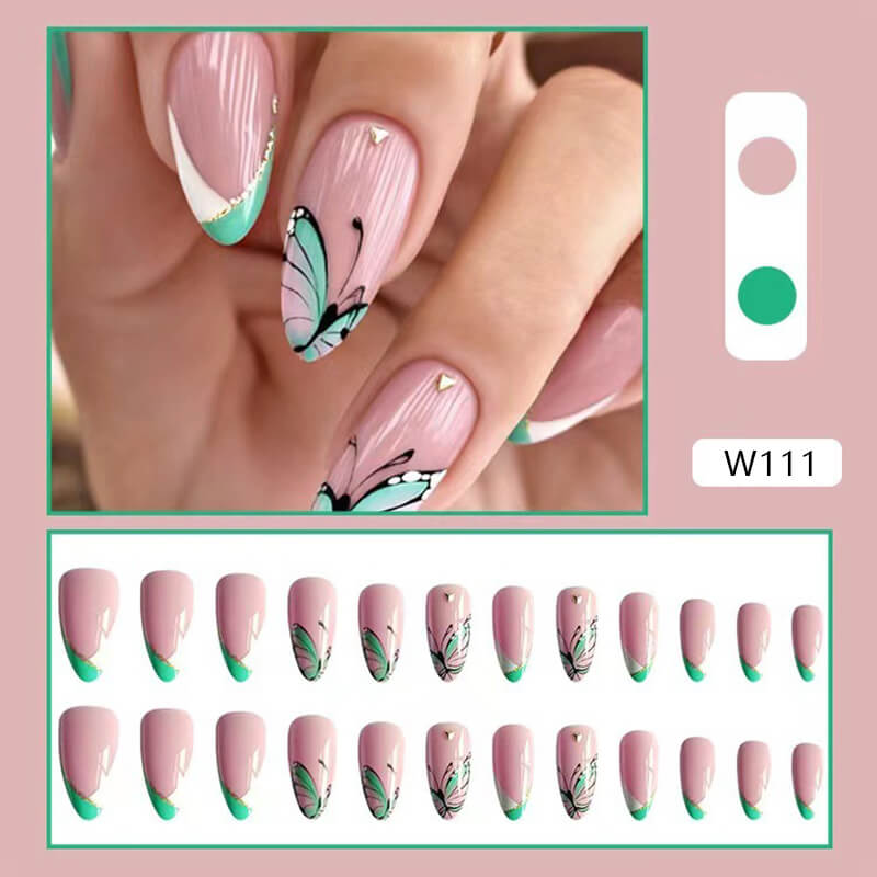 Press on nails long ballet false nails french butterfly diversified