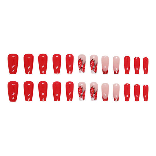 Press on nails ballet nail French butterfly manicure removable 24pcs