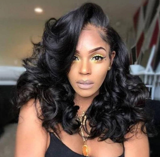 Wigs black curly hair center-parted chemical fiber headgear wig