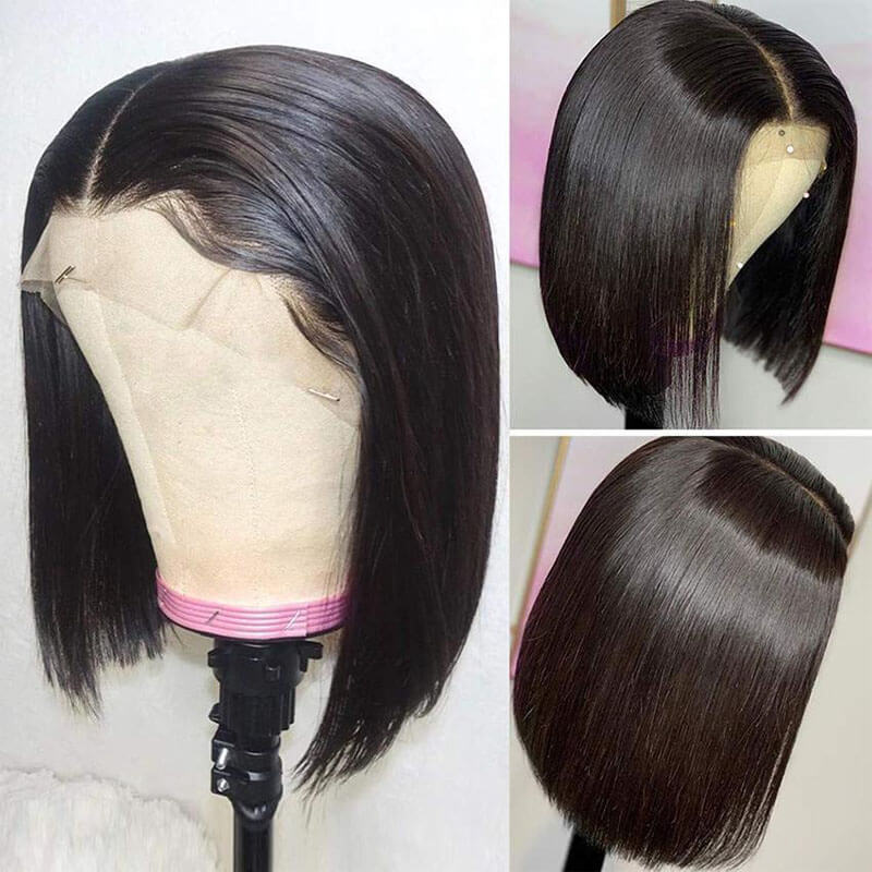 Facebook women short straight hair bob wigs middle-parted headgear
