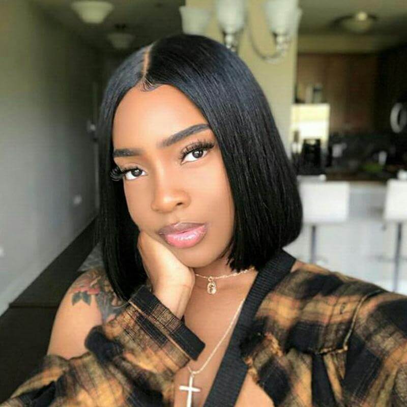 Facebook women short straight hair bob wigs middle-parted headgear