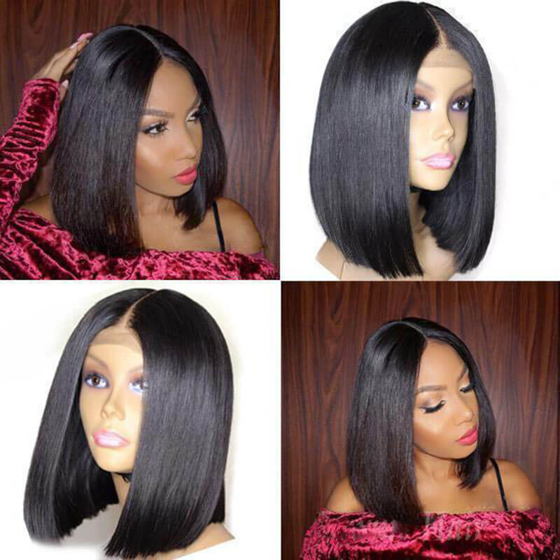 Facebook women short straight hair bob wigs middle-parted headgear