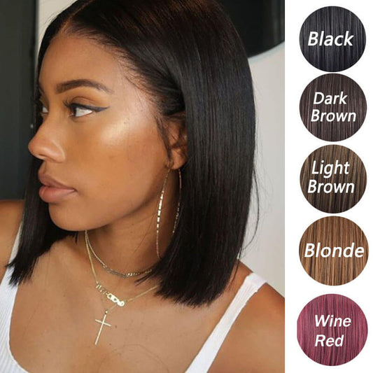 Facebook women short straight hair bob wigs middle-parted headgear