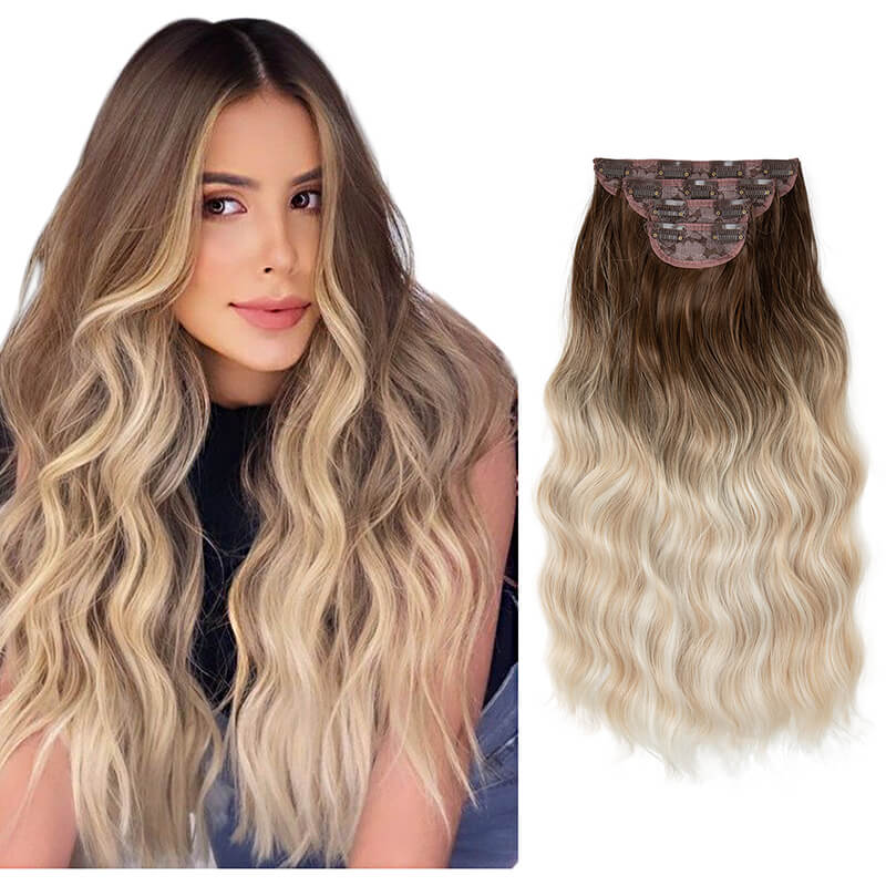Hair extensions clip in hair four-piece wig set hair clips curly fiber 22 inch