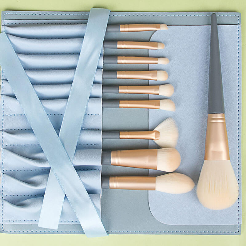 10 pcs blue makeup brush set soft brushes portable beauty tool