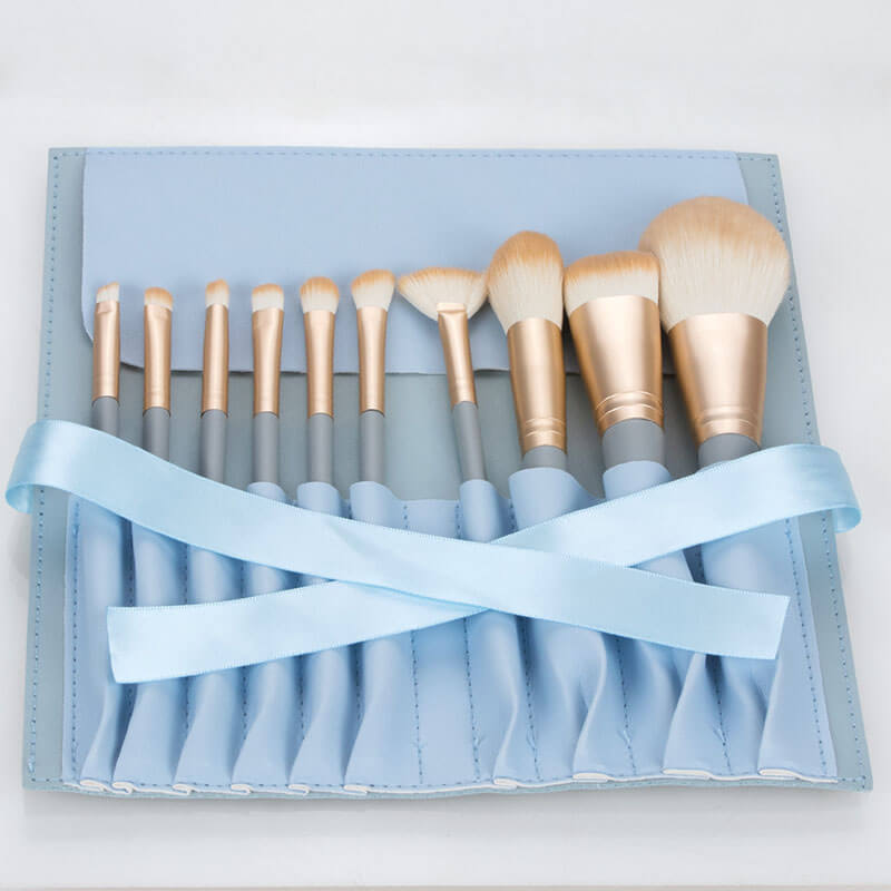 10 pcs blue makeup brush set soft brushes portable beauty tool