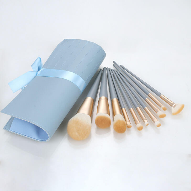10 pcs blue makeup brush set soft brushes portable beauty tool