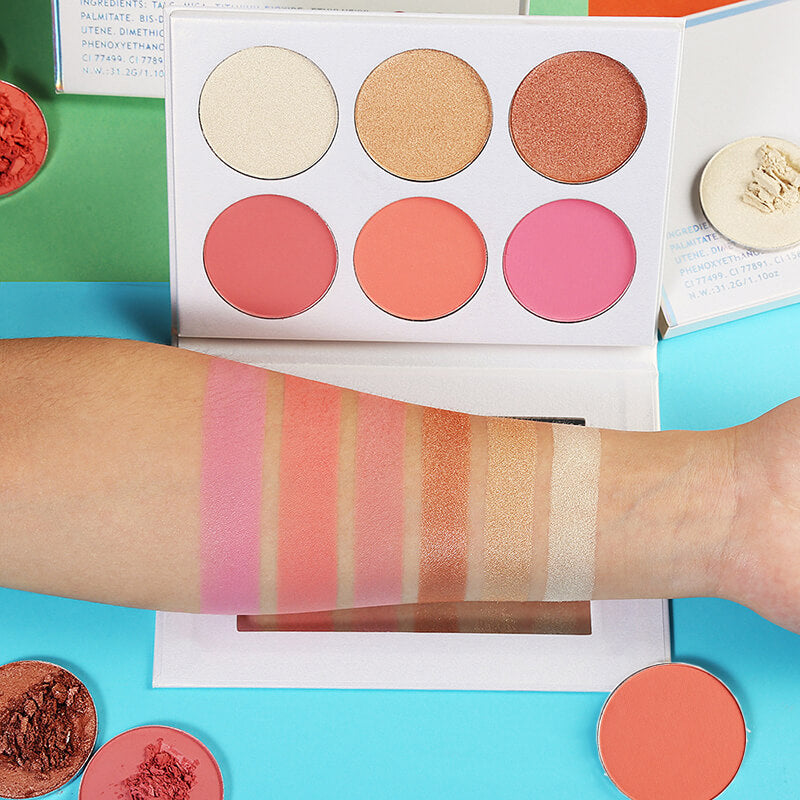 6 color blush palette highlighter brightening high pigmented vegan