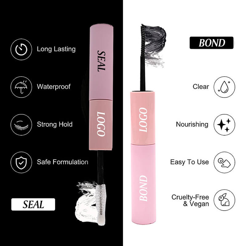 Double-ended mascara and eyelash glue bond seal waterproof strong glue