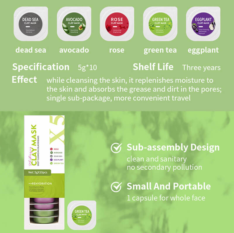 Face mask clay mask mud mask avocado green tea rose deep pore clean