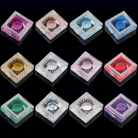 12 color diamond eyelash box square storage eyelash packaging box