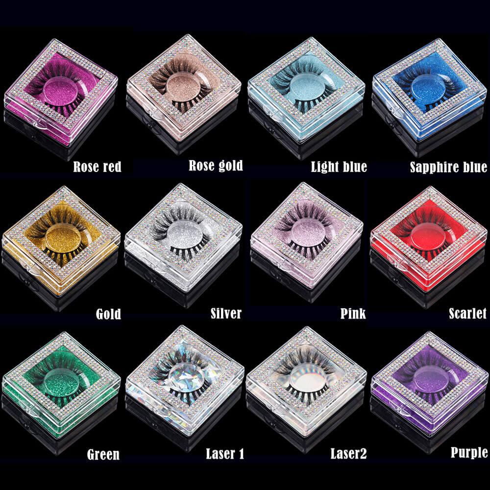 12 color diamond eyelash box square storage eyelash packaging box